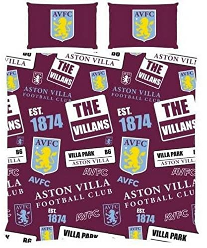Aston Villa Double Duvet Football Club Patch Bedding Cover Set