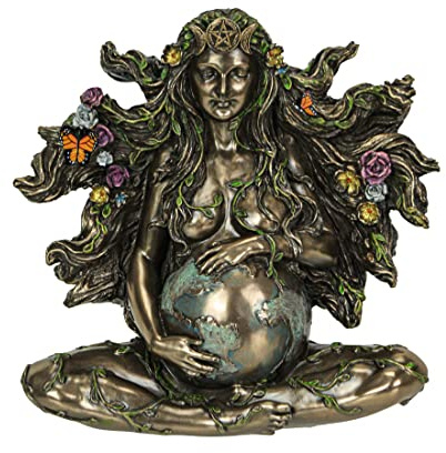 Veronese Design 6 7/8 Sentada Madre Embarazada Gaia con Mariposas Escultura de Resina Acabado de Bronce Fundido