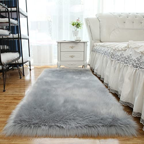 Yopeango Comodo Tappeto per Pavimento Tappeto in Pelle di Pecora Tappeto in Pelliccia di Agnello Mongolo Naturale,gray-60X120cm