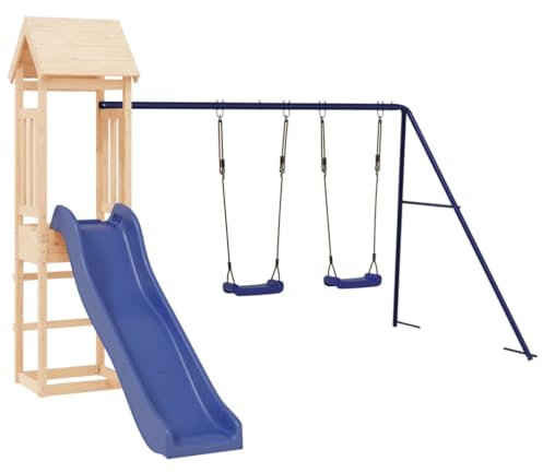 vidaXL Spielturm, Klettergerüst mit Rutsche Schaukel, Kinder Kletterturm mit Holzdach, Spiel-Zubehör für Garten, Holz Spielplatz, Massivholz Kiefer