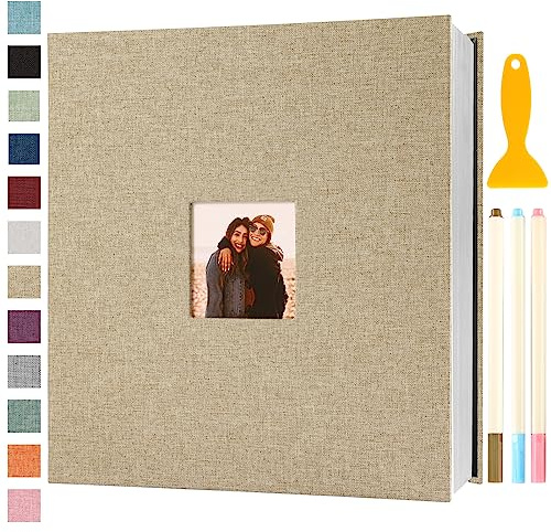 Fotoalbum Selbstklebend 33x32 Fotoalbum Zum Einkleben, 120 Seiten Khaki | Groß Scrapbook Selbstgestalten Photo Album Fotobuch Baby Hochzeit Gästebuch Erinnerungsbuch Urlaub Briefmarkenalbum