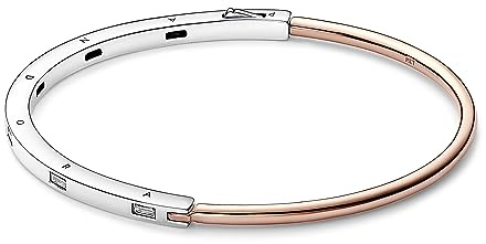 Pandora Signature Pavé-Armreif I-D, zweifarbig, Sterlingsilber und 14-karätig Roségold-vergoldet, mit klarem Cubic Zirkonia