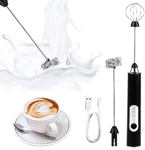 Milchaufschäumer Elektrisch Edelstahl Melektrischer Schneebesen USB Wiederaufladbar ​Milchschäumer Geeignet für Kaffee, Cappuccino, Milchkaffee, heiße Schokolade (Zwei Arten von Mischköpfen)