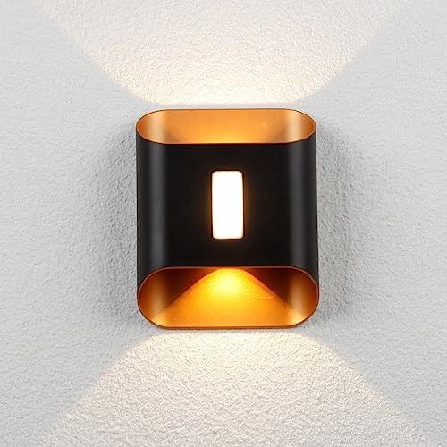 Chrasy Moderne LED Wandleuchten Aussen Innen IP65 12W Modern Wandlampe Flach und Abgerundet Warmweiß 3000k Wandleuchte Aluminium Leuchtet LED für Schlafzimmer, Wohnzimmer, Bad, Flur (Schwarz)