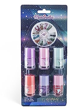 Martinelia Mini Set Manucure Enfant Galaxy - Coffret de 6 Vernis à Ongles Enfant & Différentes Paillettes - Mini Vernis à l'Eau Bleu, Rose, Violet et Orange + 2 Vernis Pailletés - Non Toxique