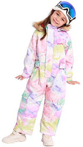 Bluemagic Traje de Esquí para Niños, Traje de Nieve una Pieza Niñas al Aire libre a Prueba de Viento, Impermeable y Transpirable, Diseño de una Pieza(Acuarela Abstracta, 110 cm, 5 Años)