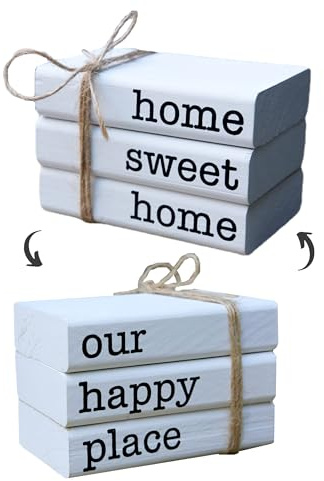 LIVDUCOT Farmhouse Mini White Decorative Books for Tiered Tray Decor - Wooden Book Stack Faux Books for Coffee Table Living Room Decoration - Small Shelf Decor Accent