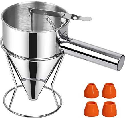 Sopito Teigspender, 600ml Pfannkuchen Teigspender Edelstahl Teigportionierer Multi-Kaliber Edelstahl Trichterkuchen-Spender mit Ständer Großartig für Pfannkuchen Desserts