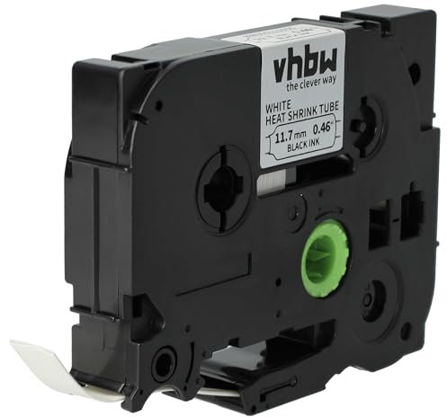 vhbw Schriftband-Kassette kompatibel mit Brother P-Touch PT-9500PC Etiketten-Drucker 11,7mm Schwarz auf Weiß, Schrumpfschlauch-Kassette, 11,7 mm