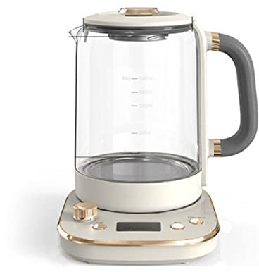 900W Electric Kettle Glass Tea Kettle with BPA-Free 1.6L Cordless Portable Water Glass Boiler with LED Light 9 Major Functions Auto-Shutoff and Boil-Dry Protection Teapot (Beige) vision