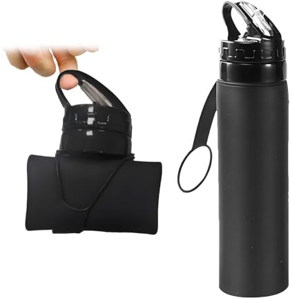 Zusammenklappbare Trinkflasche, 600ml, Silikon zusammenklappbare Wasserflasche, Faltbar Sport wasserflasche, wiederverwendbare auslaufsichere Wasserflasche, geeignet für Outdoor-Aktivitäten, Radfahren