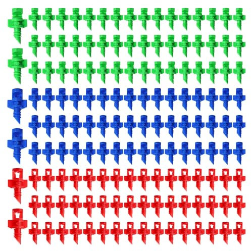 VooGenzek 150 Stücke Mini Düsen Micro Spritzer, 90/180/360 Grad Mikro Wassersprühnebeldüse Sprinkler Bewässerungssystem, Garten Sprinkler Sprüher Sprühdüse, für Hydrokultur-Gartenbewässerung