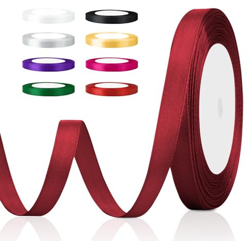 Satinband Rot 10mm x 22m Geschenkband Schleifenband für Weihnachten Bordeaux Weinrot, Dekoband, Haarschleifen Stoffband Geschenkband Rot, Rotes Band