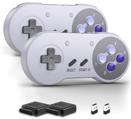 miadore Wireless SNES Controller, mit 2.4GHz USB Empfänger für SNES Empfänger, kompatibel mit Switch/Switch OLED/Windows PC/MAC OS/Raspberry Pi/SNES Konsole, 2-Pack Lila