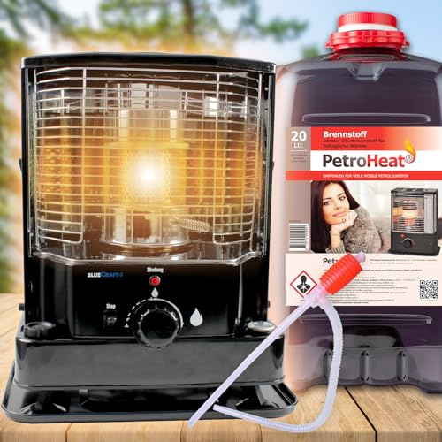 BlueCraft Petroleumofen Heizung ZT-85 inklusive 20l Petroleum & Handpumpe | Notofen, Camping Heizung, Notheizung ohne Strom, Dochtofen, Zeltheizung, Zeltofen, Heizgerät, Campingheizung, 2800 Watt
