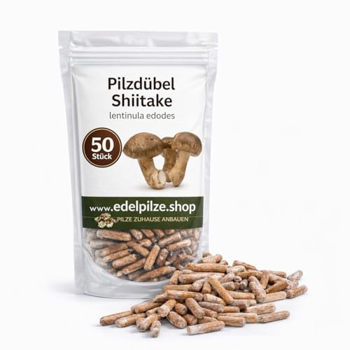 Edelpilze.Shop Pilzdübel 50 Stück für Baumstammkultur – Pilzbrut mit hochwertigem Myzel vom Profizüchter, ideal für Heimzüchter und Gartenliebhaber, einfache Anwendung – Shiitake