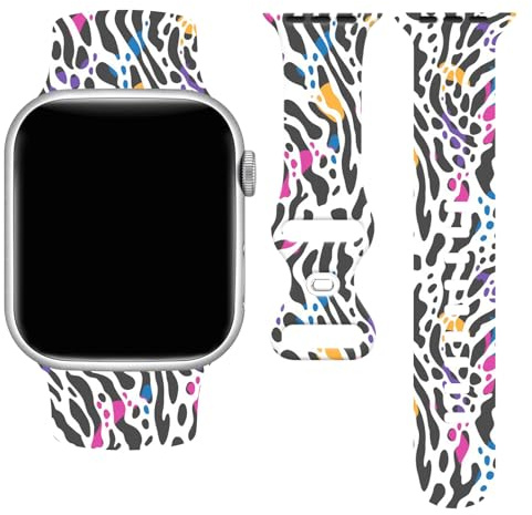 Zebra Leopard Print Iwatch Bands 38mm 40mm 41mm, Cheetah Watch Band Wristbands Soft Silicone Straps Adjustable Compatible With Apple Watch Replacement Accessories For Series 10 9 SE Ultra 3 2 1 Women