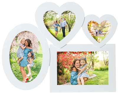 Morgan Bilderrahmen zur Wandmontage, für 4 Fotos Love, Herz-Bilderrahmen mit Mehrfachkonfiguration, 31 x 27 cm, Weiß