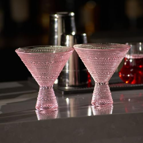 LEMONSODA Rosa hobbnail martiniglas (set med 2) vintage cocktailglas barglas (2,5 dl) för Martini, cocktail, Margarita, kosmopolitan för Manhattan, brandy