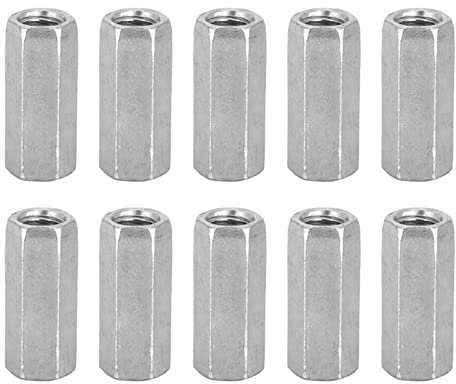 Écrou à tige longue M8, écrou à manchon hexagonal, fixations filetées, ensemble de 10, écrous hexagonaux en acier au carbone plaqué zinc pour la construction industrielle et les (M8*30)