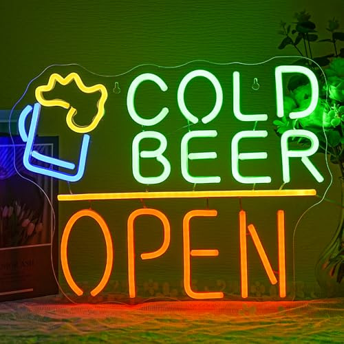 LMSIGNLY Kaltes Bier Neon Zeichen Open LED Licht für Bier Wanddeko Neon Wein Licht für Bar Pub Cheer LED Zeichen für Mann Höhle Home Store Party Bistro Wanddekoration