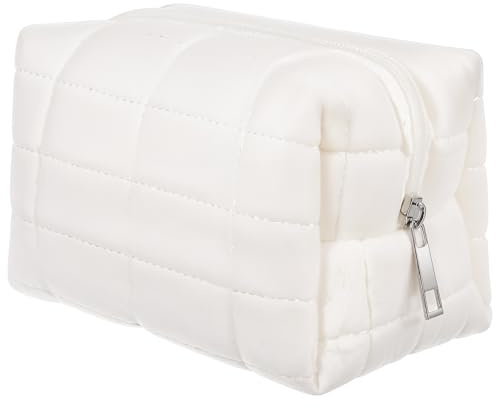 Makeup Pouch Bag for Women, White Travel Cosmetic Pouch Small Toiletry Bag Small Aesthetic Girls Car Essentials Storage Organizer for Purse Women Ladies Y2k Checkered Zipper Make up Bags