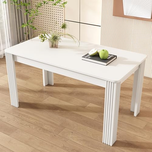 Merax Rechteckiger Esstisch für 4-6 Personen, Eichenholztisch Küchentisch Esszimmertisch für Restaurant, Wohnzimmer, Küche,Wohnzimmer, Weiß/117 * 68 * 75cm