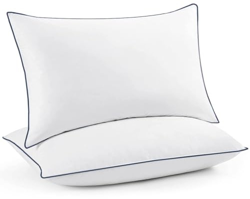 UNIKOME Almohada de plumón 50x70cm Set de 2, Lujosa Almohada de Pluma de Ganso, 100% Funda de algodón orgánico colección Hotel Almohada de Cama, Blanco, Oeko-Tex
