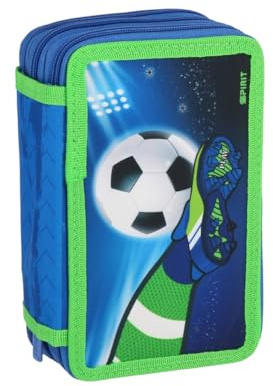 itenga Schüler-Etui 28 teilig gefüllt 3-Zipper Federmäppchen für Jungen und Mädchen (Motiv Fussball)