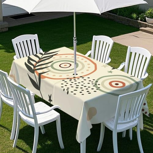 Chickwin Tovaglia Rettangolare con Foro per Ombrellone e Cerniera, 3D Motivo Floreale Tovaglia Esterno Impermeabile Antimacchia per Tavolo da Giardino, Barbecue, Feste (Nordico,210x150cm)