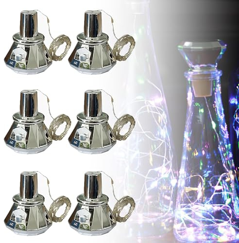 JOPWUE 6PCS Solar Wine Bottle Lights,Diamond Bottle Lamp,IP65 Waterproof Solar Lights with 2M 20 Led,Decorative Lamp for Parties Festival (Type A)