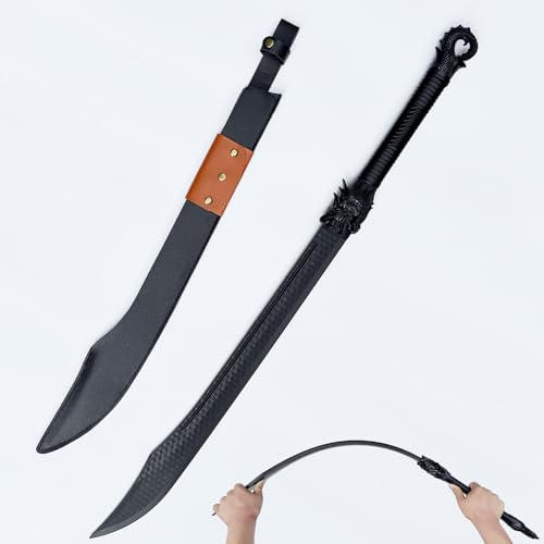 High Strength Polypropylene Martial Arts Training Sword Unbreakable PP Plastic with Leather Sheath, Dragon Hilt Design，Black Practice Katana Sword for Role-Playing and Stage Performance