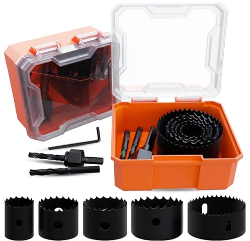 METOTY Lot de 9 scies cloches bimétalliques (25-51 mm) - Coupe-acier au carbure pour bois, plaque de plâtre et plastique - Dents ultra tranchantes - Changement rapide - Avec mandrin et clé hexagonale