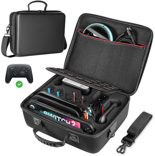 MoKo Switch 2 Tasche für Nintendo Switch 2 (2025) | Hartschalen-Tragetasche Etui mit 21 Spielkartenfächern, Große All-in-One-Aufbewahrungstasche für Switch-2-Zubehör, HD Schwarz
