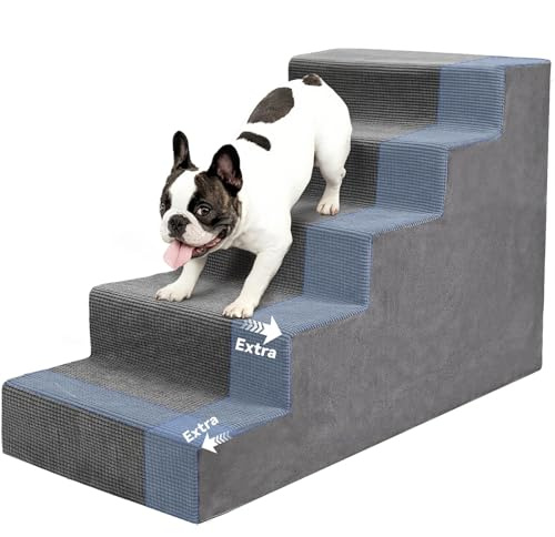 Niubya Hundetreppe für Kleine Hunde, D86xW42xH57 cm, für Katzentreppe Hundetreppe Bett und Sofa, ältere und verletzte Haustiere, mit waschbarem Bezug und hochdichtem Schaumstoff (Grau, 5 Stufen)