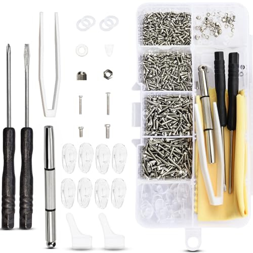 DAQUN 1000 Pcs Glasses Repair Kit with Screws and Screwdriver, Glasses Screws Repair Kit with Nose Pads and Tweezers - Eyeglass Repairs Tool Kits for Reading Glasse, Spectacles