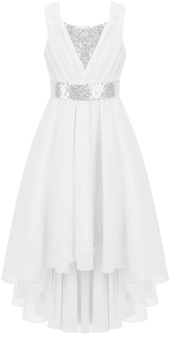 Yiesvsov Robe De Filles Festive Robe De Demoiselle D Honneur Paillettes Princesse Soirée Bal D Anniversaire Fête Argent 11-12 Ans