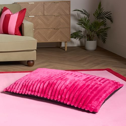 OHS Small Dog Bed, Ultra Soft Ribbed Fleece Washable Pet Beds for Small Dogs Cats Non-Slip Calming Dog Mat Cosy Fluffy Anti Anxiety Pet Pillow Cushion, Hot Pink - 80 x 60cm