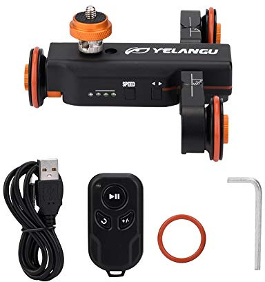 YELANGU L4X Mini Motorized Electric Track Slider Motor Dolly Truck Car for Camera Camcorder DV Professional Aluminium Alloy Lightweight Sturdy 3kg Load Capacity Remote Control