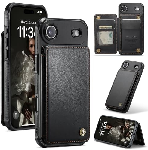 UEEBAI Funda tipo cartera para iPhone Air, bloqueo RFID, ranuras para tarjetas, funda de piel sintética con función atril, cierre magnético, a prueba de golpes, para hombres y mujeres, color negro