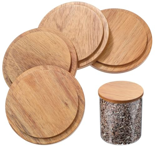 Cabilock 4 piezas Tapa de Madera para Taza Cubre Copas Multiusos Resistente y Fácil de Limpiar Diseño Simple y Moderno Tapa Repuesto para Tetera y Vaso