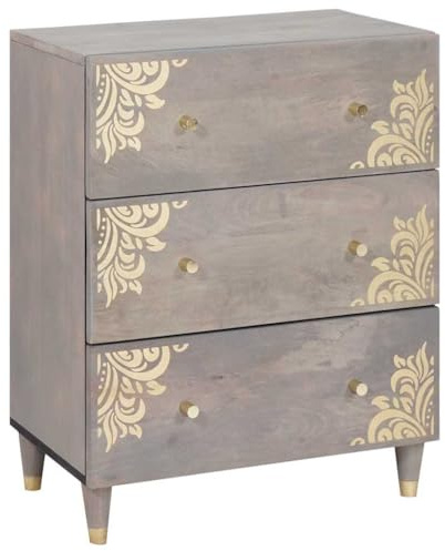 vidaXL Sideboard Grau und Gold 60 x 33 x 75 cm Massivholz Mango, Eleganter Sideboard für Dein Wohnzimmer, moderner rechteckiger Stauraum, zeitgemäß aus Mangoholz, goldene Akzente