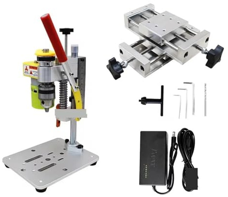 Trapano a Colonna da Banco, Mini trapano da tavolo di precisione con tavolo scorrevole CNC 795 motore B12 mandrino for artigianato fai da te strumento artigianato in legno creazione di gioielli(Set2)