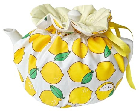Cotton Tea Cozy, Garden Vintage Teapot Cozies Dust Proof Insulated Tea Pot Cover Home Kitchen Table Decorative Accessories Tea Kettle Quilt for Hotel Restaurant Tea Party (Lemon)