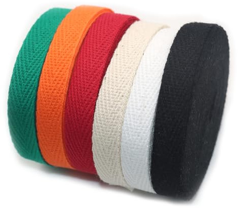 YYTOL Bias Binding Tape for Sewing 30m, 1cm x 5m Bunting Sewing Cotton Twill Webbing Tapes Ribbon Straps Herringbone for Bags 6 Colors