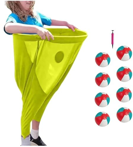 1 styck mormor byxor terrassspel, kastspel utomhus med 8 hoppbollar och 1 ballongpump, jättebyxlekset för utomhuslekar, gruppbildning, trädgårdsspel vuxna, 100 x 80 cm (gul)
