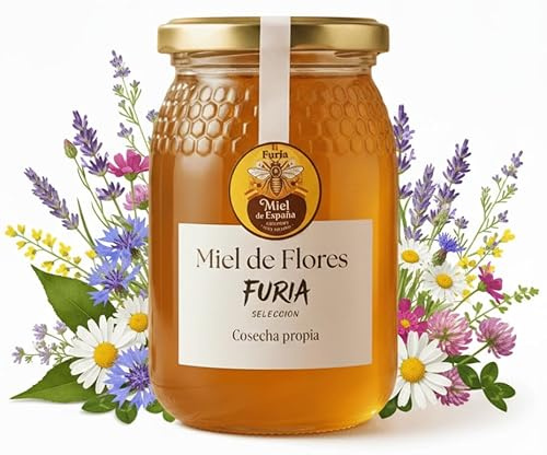 Miel de Flores Cruda 500g – 100% Miel Pura de Abeja Multifloral, Sin Pasteurizar – Cosecha Propia Ecológica Valenciana – Tarro de Cristal Reutilizable