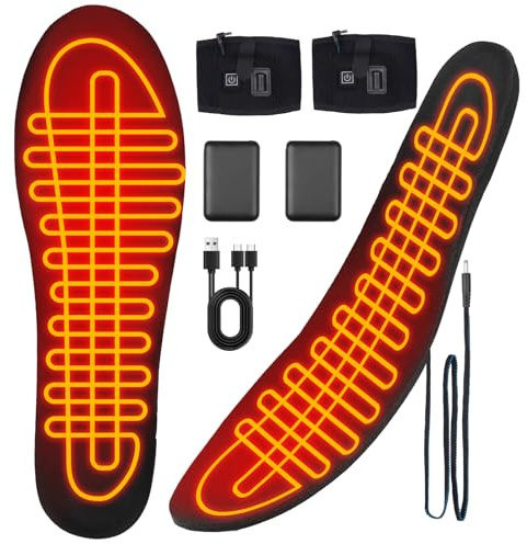Beheizbare Einlegesohlen USB mit Externem Akku, Waschbar Wärmesohlen für Homme Femme, 4 Temperaturstufen Aufladbar Thermosohlen, für Ski, Jagd, Wandern, Camping, Zuschneidbar Größe