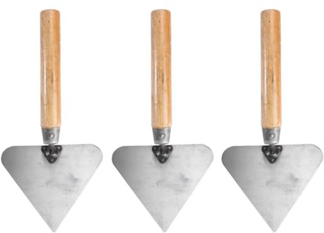 Hohopeti Paleta de Albañilería 3 Piezas con Mango de Madera, Paleta Triangular de Acero Inoxidable para Alisado y Acabado de Yeso y Hormigón, Herramienta Práctica para Trabajos