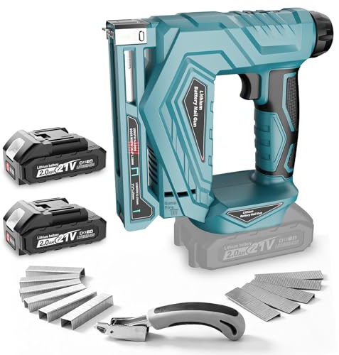 YEARTOP 2-IN-1 Akku Tacker, Elektrotacker für Bastelarbeiten/DIY/Polster | Kompatibel mit Makita 18V Akku, 2 Modi Typ 53 (6-14mm) & 18GA (6-15mm), 2 X 2000mAh Akkus & 2000 Nägel